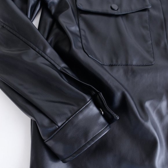 Laundry By Shelli Segal Black Faux Leather Button Shacket Jacket Size Large - Picture 9 of 16